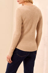 Waffle Knit Long-Sleeve Henley in Oatmeal - view 2