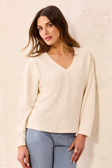 Dolman-Sleeve V-Neck Top in Antique White - view 1