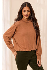 Mock-Neck Bubble-Hem Sweatshirt in Hazelwood - view 1