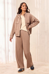 Pull-On Wide-Leg Knit Pants in Fossil - view 1