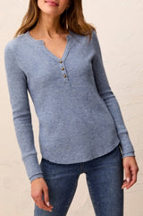 Waffle Knit Long-Sleeve Henley in Heather Denim - view 1