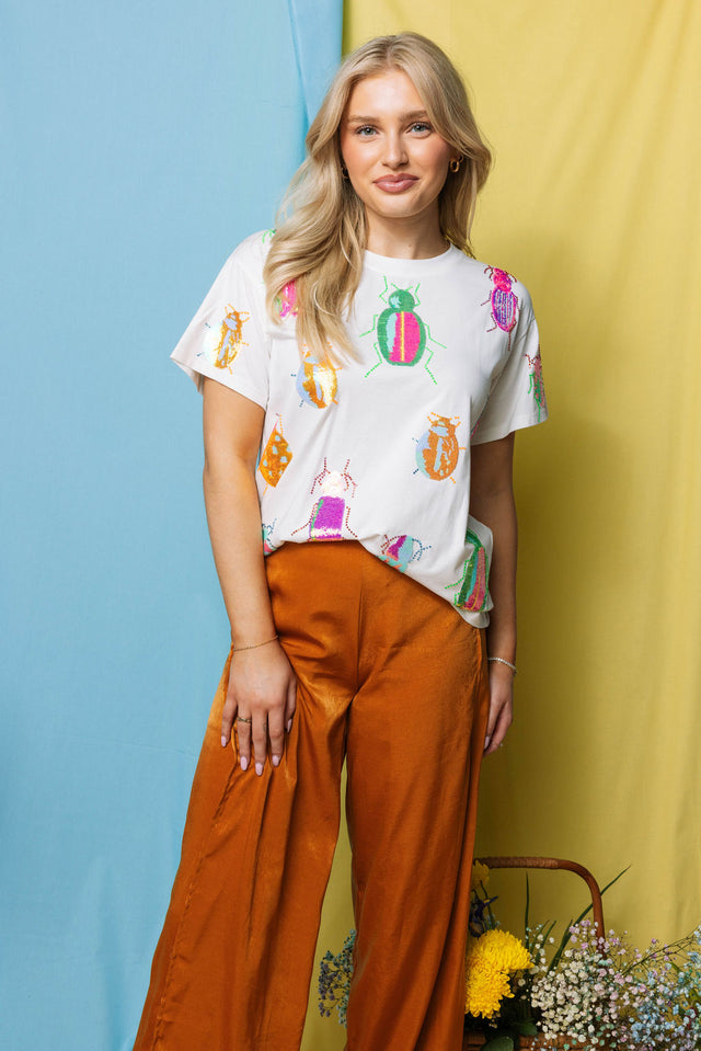 Queen of Sparkles - White Scattered Neon Beetle Tee