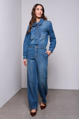 Denim Shirt with Removable Tie in Authentic Blue - view 3
