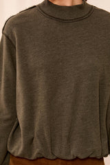Mock-Neck Bubble-Hem Sweatshirt in Cedar Green - view 3
