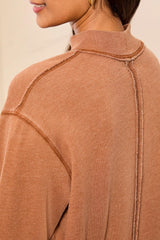 Mock-Neck Bubble-Hem Sweatshirt in Hazelwood - view 3