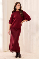 Drop-Shoulder Elbow-Sleeve Crew Neck Sweater in Heather Pinot - view 2