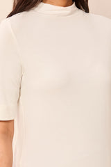 Funnel Neck Elbow-Sleeve Knit Top in Cream - view 3