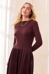 Mixed Media Long-Sleeve Maxi Dress in Fudge - view 2