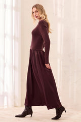 Mixed Media Long-Sleeve Maxi Dress in Fudge - view 3