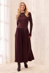 Mixed Media Long-Sleeve Maxi Dress in Fudge - view 1