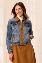 Denim Zip-Front Jacket with Suede Trim in Moonlight - view 2