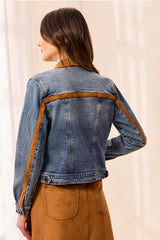 Denim Zip-Front Jacket with Suede Trim in Moonlight - view 3