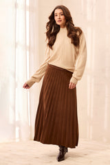 Pleated Faux Suede Pull-On Maxi Skirt in Hickory - view 2