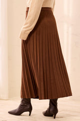 Pleated Faux Suede Pull-On Maxi Skirt in Hickory - view 3