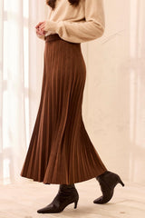 Pleated Faux Suede Pull-On Maxi Skirt in Hickory - view 4