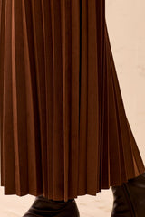 Pleated Faux Suede Pull-On Maxi Skirt in Hickory - view 5