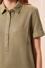 Short-Sleeve Popover Dress in Olive Stone - view 3