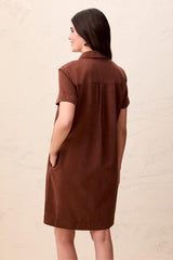 Short-Sleeve Popover Dress in Rustic Brown - view 3