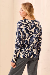 Printed Long-Sleeve Sweater in Blue Fog - view 3
