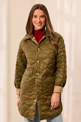 Reversible Quilted Button-Front Jacket in Suede/Olive - view 2
