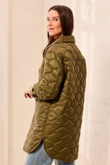 Reversible Quilted Button-Front Jacket in Suede/Olive - view 4