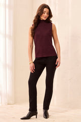 Ribbed Funnel Neck Sleeveless Knit Top in Heather Fudge - view 2