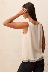 Satin V-Neck Cami with Lace Trim in Cream - view 4