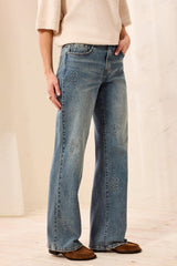 Sophia Curvy Straight-Leg Embroidered Jeans in Flower Blue - view 2