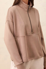 Quarter-Zip Mock-Neck Knit Top in Fossil - view 3