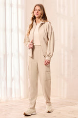 Waffle Knit Cargo Jogger Pants in Sand Dune - view 1