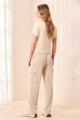 Waffle Knit Cargo Jogger Pants in Sand Dune - view 4