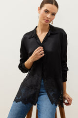 Johnny Was Raheem Lace Contrast Shirt Tunic - Black, front