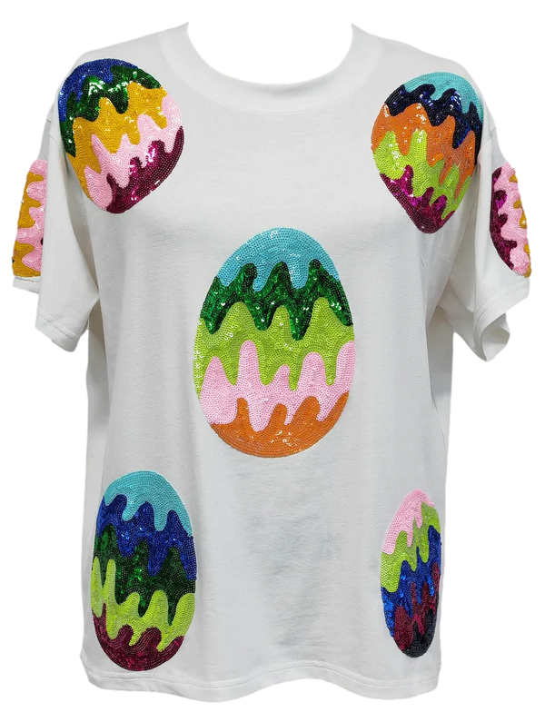 Queen of Sparkles - T-shirt - White Groovy Easter Egg Tee