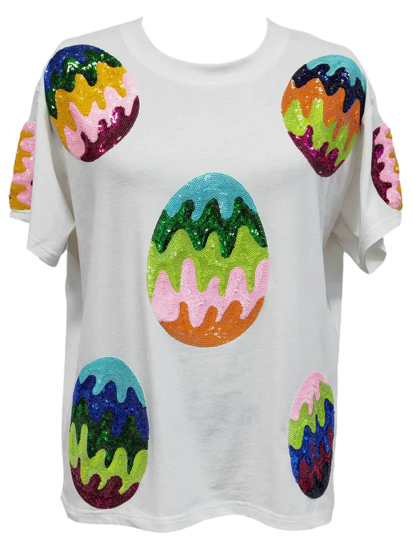 Queen Of Sparkles - T-shirt White Groovy Easter Egg Tee
