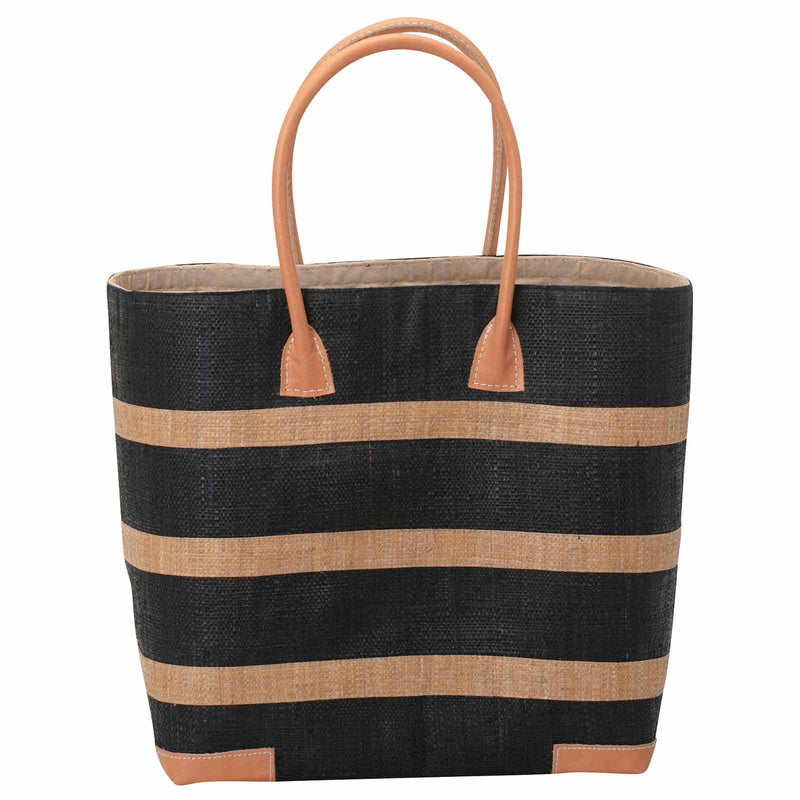 Rockflowerpaper - Black Stripe Raffia Beach Tote Bag